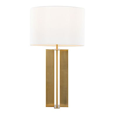 Cosmo Glam Metal Table Lamp Antique Brass White Linen by LumiSource