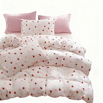 Queen Size Red Pink Heart Duvet Cover Set - Soft Microfiber, Zipper Closure
