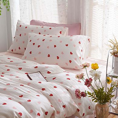 Queen Size Red Pink Heart Duvet Cover Set - Soft Microfiber, Zipper Closure