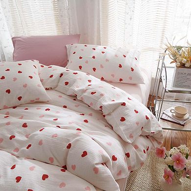 Queen Size Red Pink Heart Duvet Cover Set - Soft Microfiber, Zipper Closure