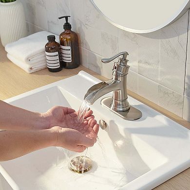 Waterfall Single Hole Single-Handle Low-Arc Bathroom Faucet With Pop-up Drain Assembly