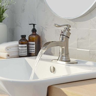 Waterfall Single Hole Single-Handle Low-Arc Bathroom Faucet With Pop-up Drain Assembly