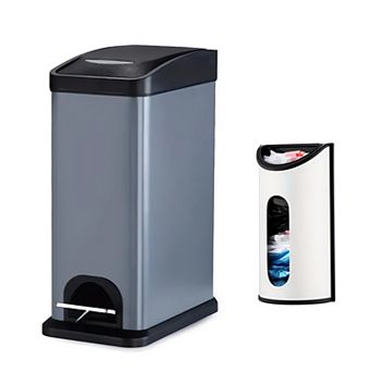 Slim Bathroom Trash Can with Lid with Bag Holder Set, 1.7 Gallon Stainless Steel Small Garbage Can