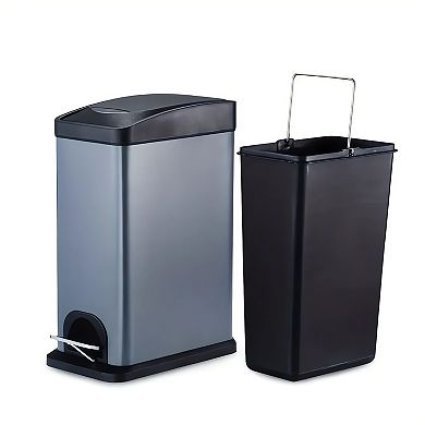 Slim Stainless Steel Trash Can, 2.1 Gallon / 8L Step Waste Basket and Wall-Mounted Bag Holder Set