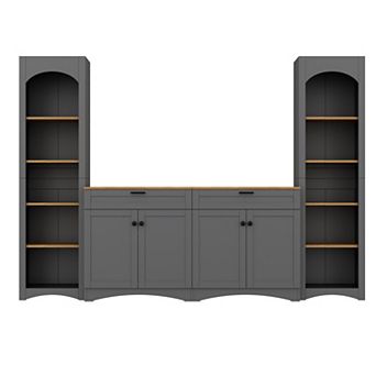 Trikiousd 3 pc Farmhouse TV Stand Set with Bookshelves & Adjustable Shelves for TVs Up to 70"