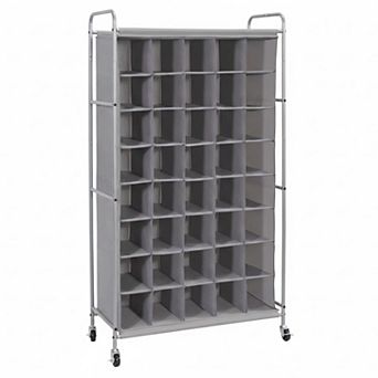 40 Pair Shoe Cubby Organizer with Wheels Gray Polyester Cover 30.7W x 13D x 58H Inch