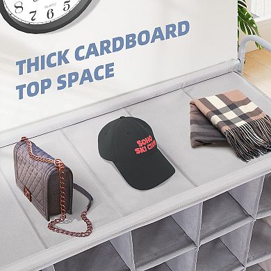 40 Pair Shoe Cubby Organizer with Wheels Gray Polyester Cover 30.7W x 13D x 58H Inch