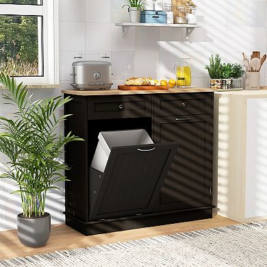 Tilt Out Trash Cabinet Kitchen Garbage Can Storage with Drawers