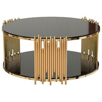 Round Glass Coffee Table with Metal Frame for Living Room or Lounge