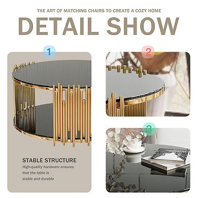 Round Glass Coffee Table with Metal Frame for Living Room or Lounge