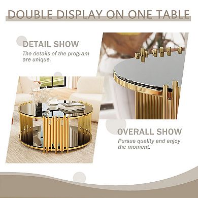 Round Glass Coffee Table with Metal Frame for Living Room or Lounge