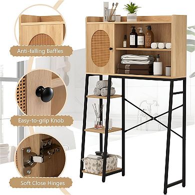 Over the Toilet Storage Rack with Cabinet and Open Shelves