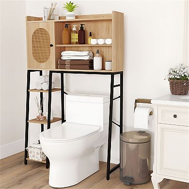 Over the Toilet Storage Rack with Cabinet and Open Shelves