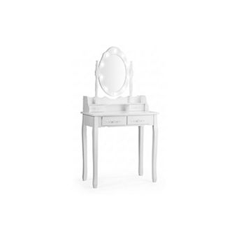 Makeup Vanity Table Set With Lighted Mirror Stool And 3 Drawers