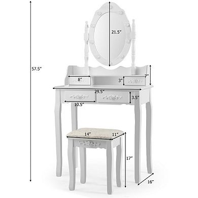 Makeup Vanity Table Set With Lighted Mirror Stool And 3 Drawers