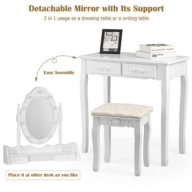 Makeup Vanity Table Set With Lighted Mirror Stool And 3 Drawers