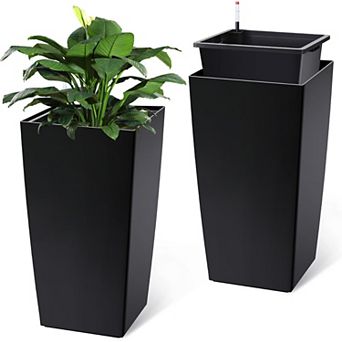 30" Planters Set of 2 with Drainage, Water Monitor, Wheels & Inner Bucket, Automatic Watering