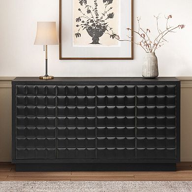 KWPZQEB Retro 4-Door Wooden Sideboard Cabinet, Coffee Bar Cabinet for Dining Room