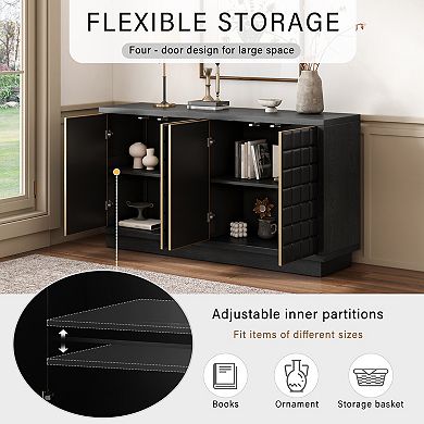 KWPZQEB Retro 4-Door Wooden Sideboard Cabinet, Coffee Bar Cabinet for Dining Room