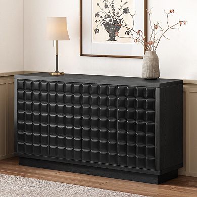 KWPZQEB Retro 4-Door Wooden Sideboard Cabinet, Coffee Bar Cabinet for Dining Room