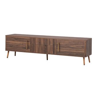 Media Stand with 2 Cabinets, 2 Drawers and Open Surface for TV and Electronics