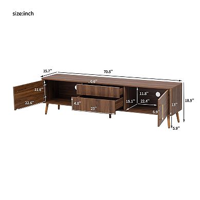 Media Stand with 2 Cabinets, 2 Drawers and Open Surface for TV and Electronics