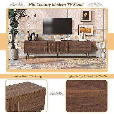 Media Stand with 2 Cabinets, 2 Drawers and Open Surface for TV and Electronics
