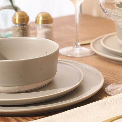 Gibson Elite Humphrey Lane 12 Piece Plates and Bowls Reactive Glaze Dishes Stoneware Dinnerware Set