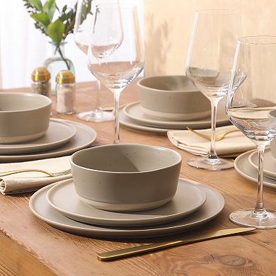 Gibson Elite Humphrey Lane 12 Piece Plates and Bowls Reactive Glaze Dishes Stoneware Dinnerware Set