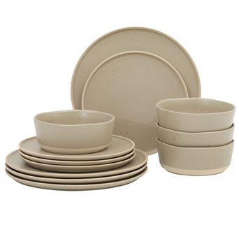 Gibson Elite Humphrey Lane 12 pc Plates and Bowls Reactive Glaze Dishes Stoneware Dinnerware Set