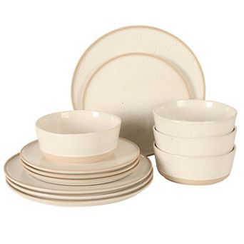 Gibson Elite Humphrey Lane 12 pc Plates and Bowls Reactive Glaze Dishes Stoneware Dinnerware Set
