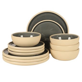 Gibson Elite Made in Portugal Port Gaia 12 pc Plates and Bowls Reactive Glaze Dinnerware Set