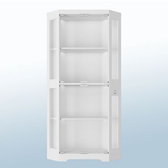 Hexagonal Corner Glass Display Cabinet 4 tier Curio with LED Lights, Smart Sensor & Charging Ports