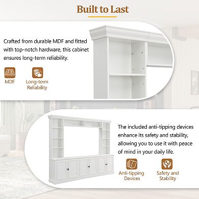 Trikiousd 4-Piece Wall Unit TV Stand with Adjustable Shelves & Bridge for TVs Up to 70"