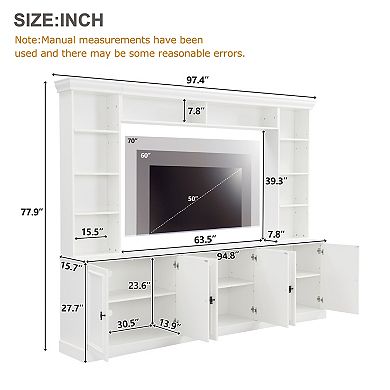 Trikiousd 4-Piece Wall Unit TV Stand with Adjustable Shelves & Bridge for TVs Up to 70"