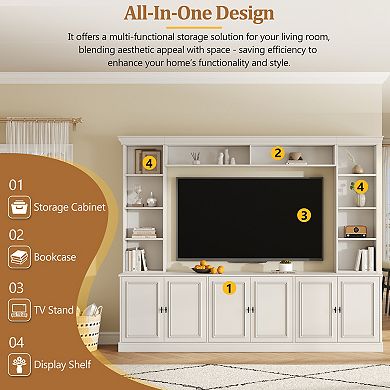 Trikiousd 4-Piece Wall Unit TV Stand with Adjustable Shelves & Bridge for TVs Up to 70"