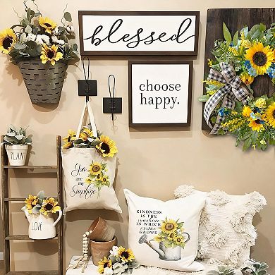 24 Inch Spring Summer Wreath with Sunflowers Linen Ribbon Front Door Wall Home Decoration