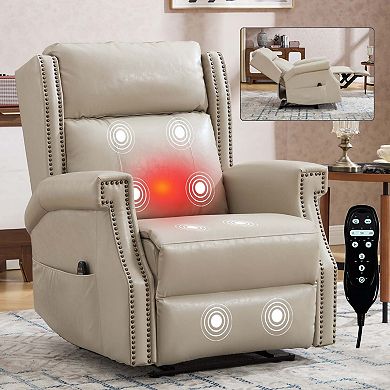 Manual Faux Leather Recliner, Heavy-Duty Motion, 8 Vibrating Nodes & 3 Massage Modes