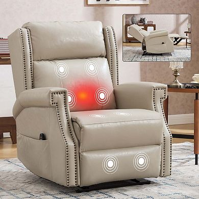 Manual Faux Leather Recliner, Heavy-Duty Motion, 8 Vibrating Nodes & 3 Massage Modes