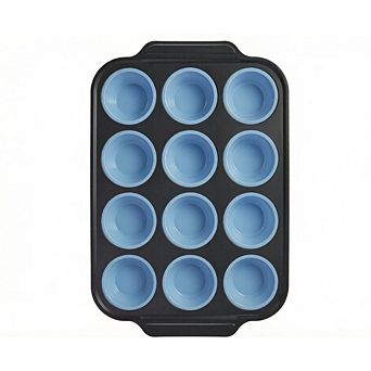 Zoulao Silicone Muffin Pan w/ Metal Frame, 12 cup Nonstick, Egg Bite Mold, Blue