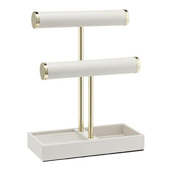 2 tier White Leather Jewelry Stand Organizer with Tray for Bracelets Necklaces Rings 1 pc