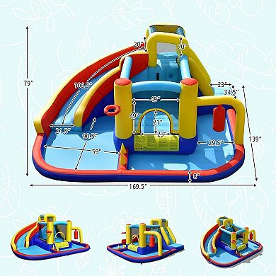 7 In 1 Inflatable Water Slide Bounce House With Blower And Splash Pool