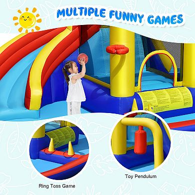 7 In 1 Inflatable Water Slide Bounce House With Blower And Splash Pool