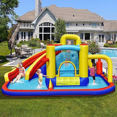 7 In 1 Inflatable Water Slide Bounce House With Blower And Splash Pool