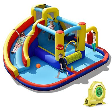 7 In 1 Inflatable Water Slide Bounce House With Blower And Splash Pool
