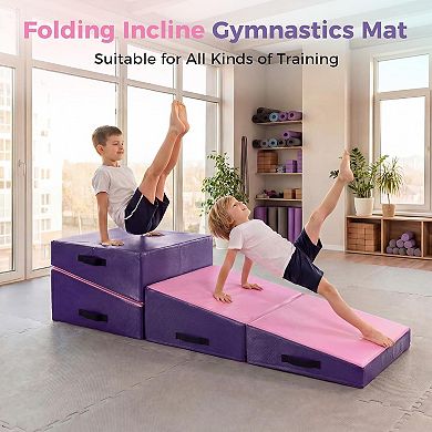 Incline Tumbling Mat Folding Gymnastics Cheese Mat for Kids Juniors Exercise, Waterproof Cover