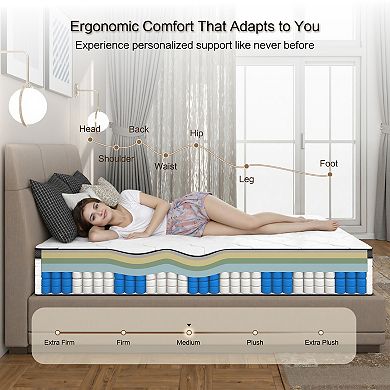 KWPZQEB 12 Inch Medium Firm Hybrid Mattress with Individually Wrapped Pocket Coils Innerspring