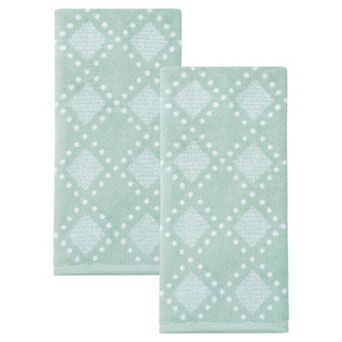 Diamond Pattern Pure Cotton Hand Towel Set 2 Pack, Soft Absorbent Quick Dry Towels 13" x 29"