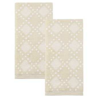 Diamond Pattern Pure Cotton Hand Towel Set 2 Pack, Soft Absorbent Quick Dry Towels 13" x 29"