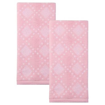 Diamond Pattern Pure Cotton Hand Towel Set 2 Pack, Soft Absorbent Quick Dry Towels 13" x 29"